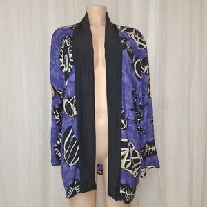 Clio  Vintage Abstract Purple and Black Women's Blazer Size L Made Usa 100%Rayon